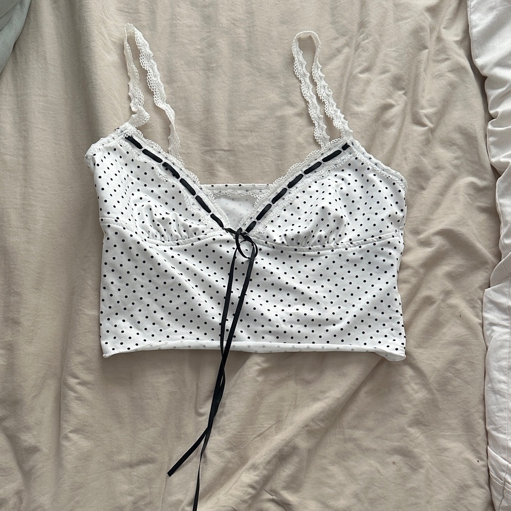 SHEIN White Polka Dot Crop Top